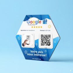 Plaque NFC hexagonale 10x11cm – NTAG215 – Impression QR Code – PVC Made in France
