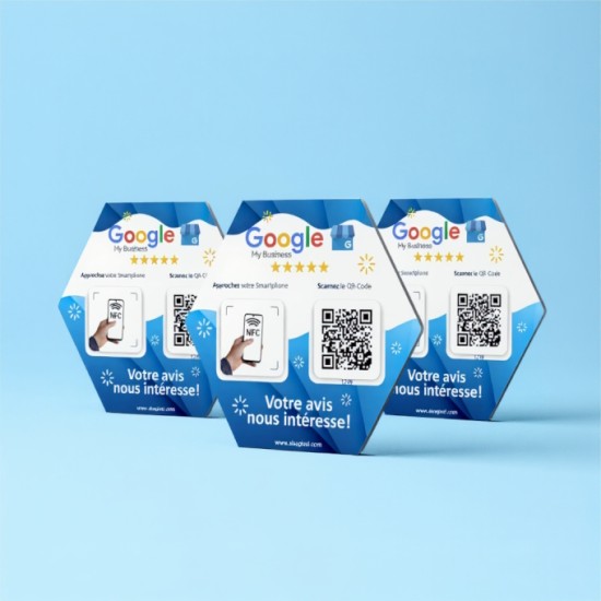 Plaque NFC hexagonale 10x11cm – NTAG215 – Impression QR Code – PVC Made in France