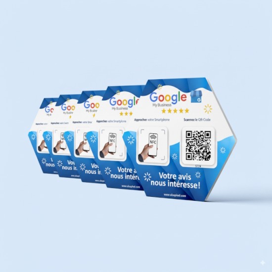 Plaque NFC hexagonale 10x11cm – NTAG215 – Impression QR Code – PVC Made in France