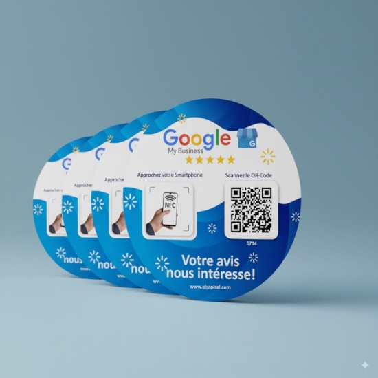 Plaque NFC ronde 10x10cm – NTAG215 – Impression QR Code – PVC Made in France